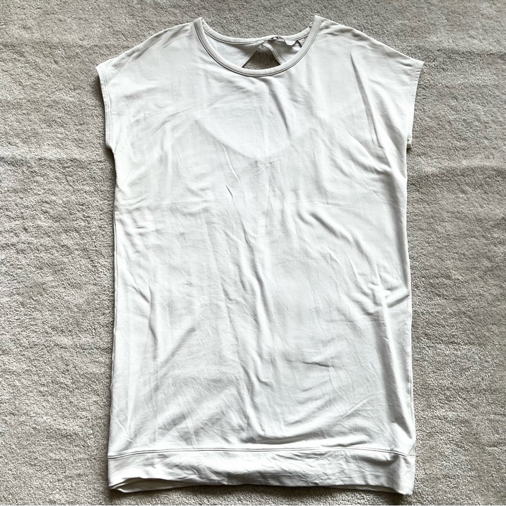 ATHLETA Soft White Short Sleeve Cocoon Comfy Shirt Dress Size XL Athleisure - Picture 2 of 12